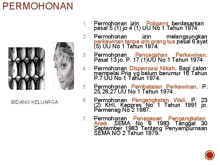 PERMOHONAN 1. 2. 3. 4. 5. BIDANG KELUARGA 6. 7. Permohonan izin Poligami berdasarkan