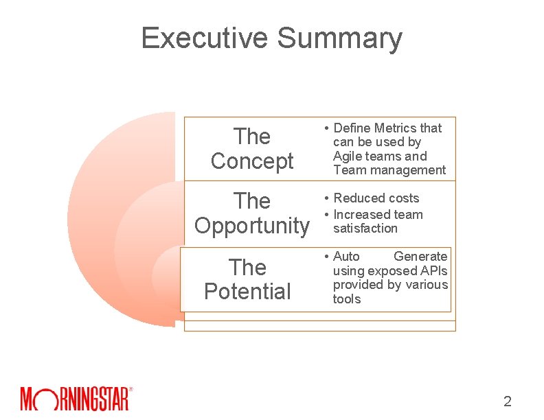 Executive Summary The Concept The Opportunity The Potential • Define Metrics that can be Executive Summary The Concept The Opportunity The Potential • Define Metrics that can be