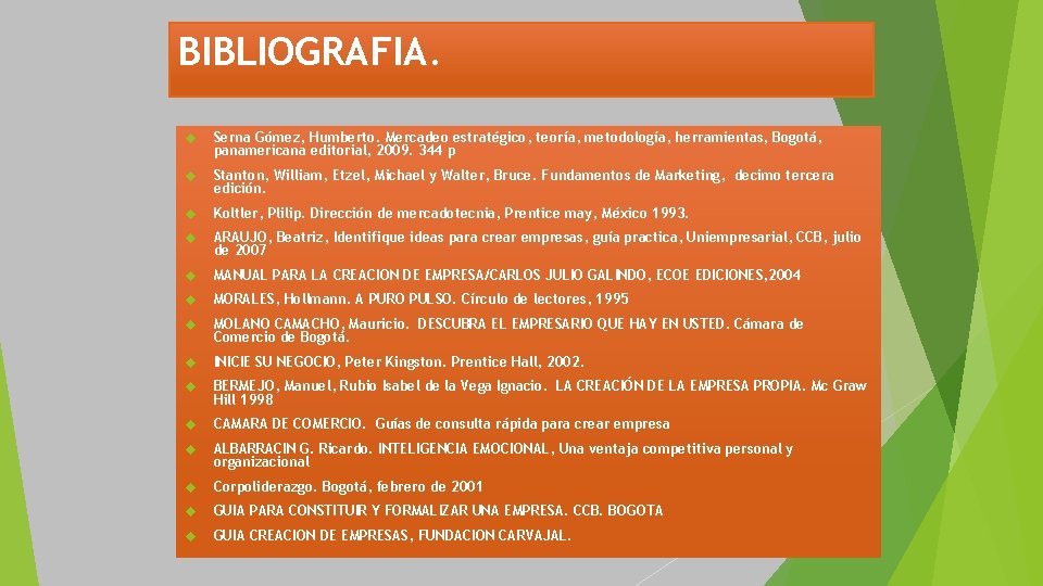 BIBLIOGRAFIA. Serna Gómez, Humberto. Mercadeo estratégico, teoría, metodología, herramientas, Bogotá, panamericana editorial, 2009. 344 BIBLIOGRAFIA. Serna Gómez, Humberto. Mercadeo estratégico, teoría, metodología, herramientas, Bogotá, panamericana editorial, 2009. 344