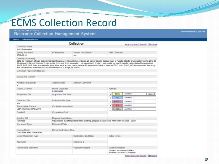 ECMS Collection Record 33 