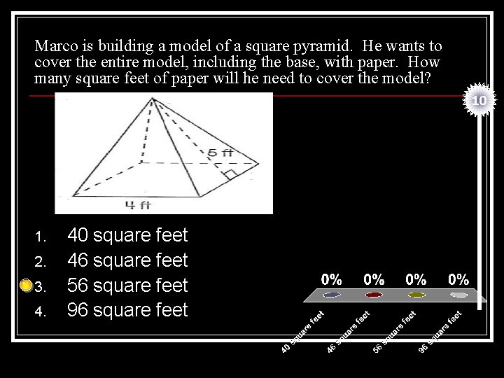 Marco is building a model of a square pyramid. He wants to cover the