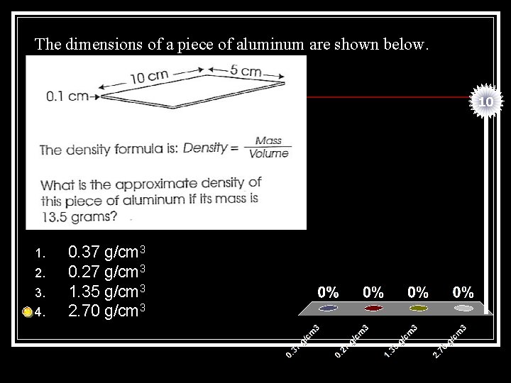 The dimensions of a piece of aluminum are shown below. 10 1. 2. 3.