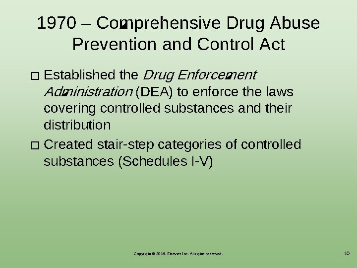 1970 ‒ Comprehensive Drug Abuse Prevention and Control Act Established the Drug Enforcement Administration