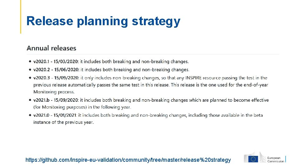 Release planning strategy https: //github. com/inspire-eu-validation/community/tree/master/release%20 strategy 