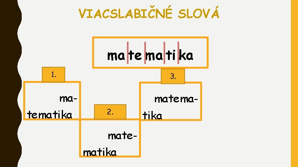 VIACSLABIČNÉ SLOVÁ ma te ma ti ka 1. 3. matematika matema 2. matematika 