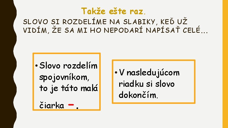 Takže ešte raz. SLOVO SI ROZDELÍME NA SLABIKY, KEĎ UŽ VIDÍM, ŽE SA MI