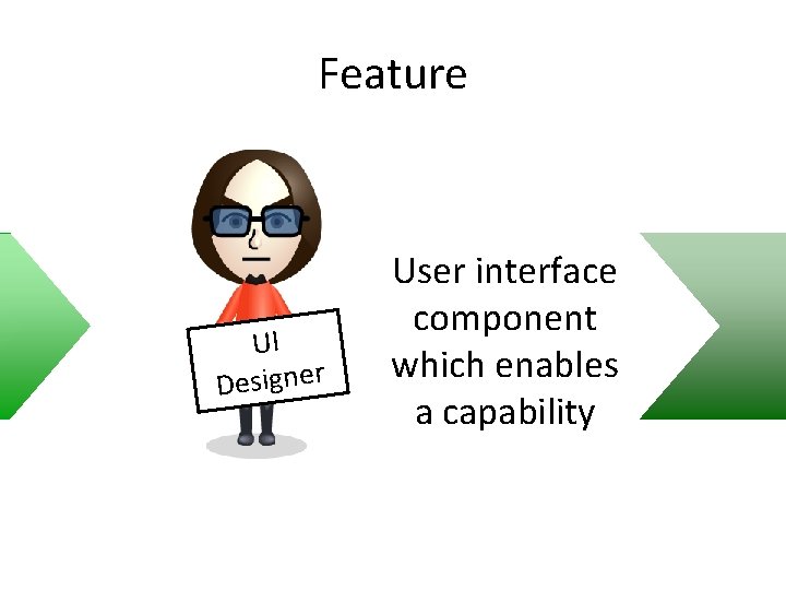Feature UI Designer User interface component which enables a capability 