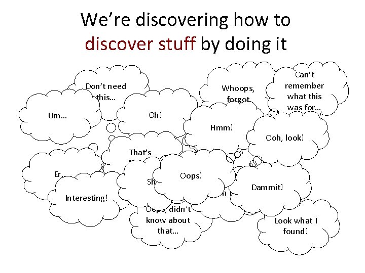 We’re discovering how to discover stuff by doing it Don’t need this… Um… Whoops,