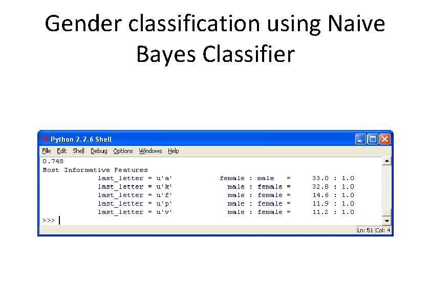 Gender classification using Naive Bayes Classifier 
