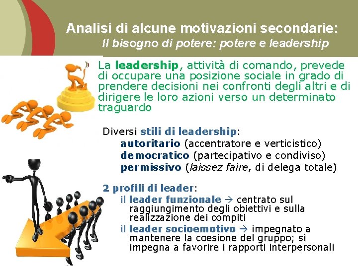 Analisi di alcune motivazioni secondarie: Il bisogno di potere: potere e leadership La leadership,