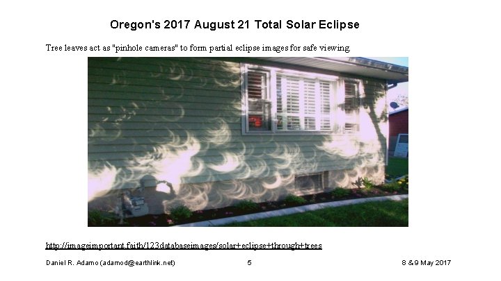 Oregon's 2017 August 21 Total Solar Eclipse Tree leaves act as "pinhole cameras" to Oregon's 2017 August 21 Total Solar Eclipse Tree leaves act as "pinhole cameras" to