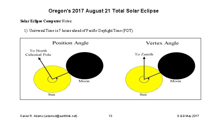 Oregon's 2017 August 21 Total Solar Eclipse Computer Notes: 1) Universal Time is 7 Oregon's 2017 August 21 Total Solar Eclipse Computer Notes: 1) Universal Time is 7