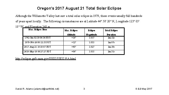 Oregon's 2017 August 21 Total Solar Eclipse Although the Willamette Valley last saw a Oregon's 2017 August 21 Total Solar Eclipse Although the Willamette Valley last saw a