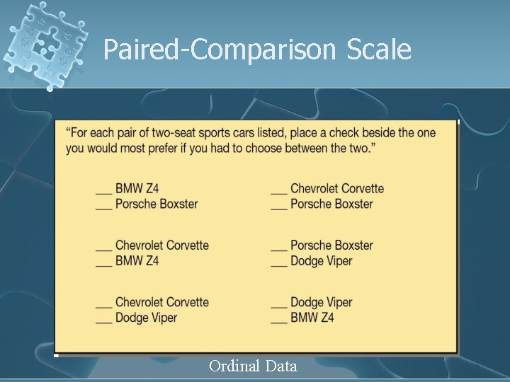 Paired-Comparison Scale Ordinal Data 