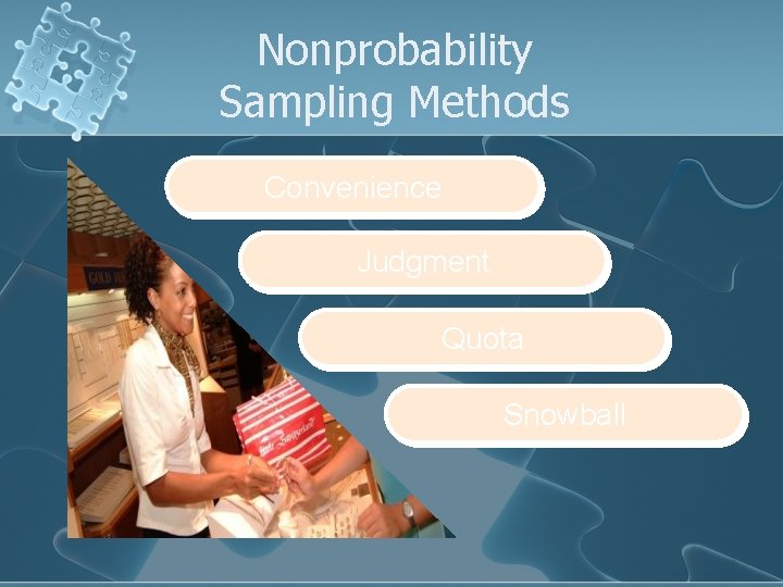 Nonprobability Sampling Methods Convenience Judgment Quota Snowball 