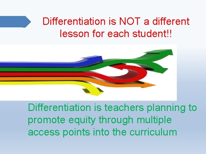 Differentiation is NOT a different lesson for each student!! Differentiation is teachers planning to