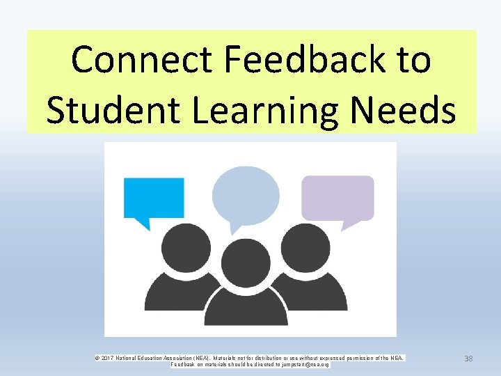 Connect Feedback to Student Learning Needs © 2017 National Education Association (NEA). Materials not