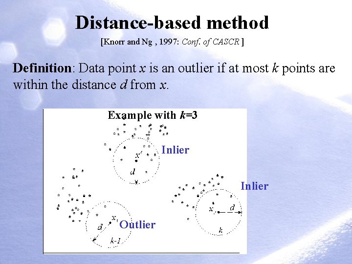 Distance-based method [Knorr and Ng , 1997: Conf. of CASCR ] Definition: Data point