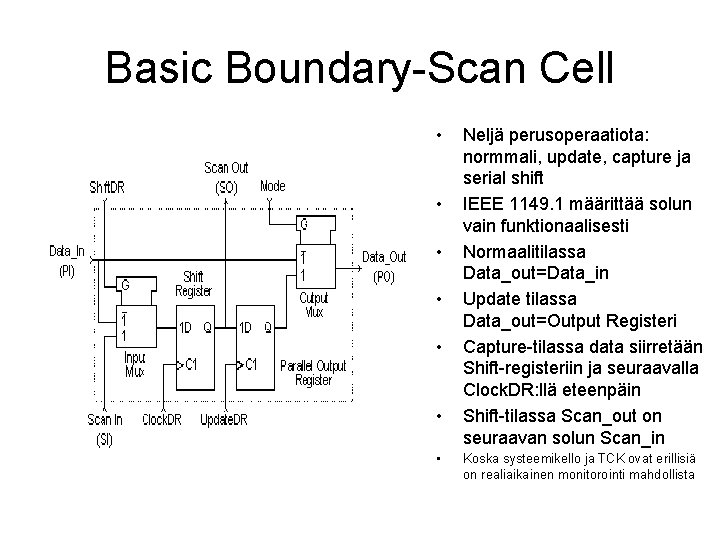 Basic Boundary-Scan Cell • • Neljä perusoperaatiota: normmali, update, capture ja serial shift IEEE
