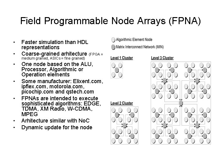 Field Programmable Node Arrays (FPNA) • • Faster simulation than HDL representations Coarse-grained arhitecture