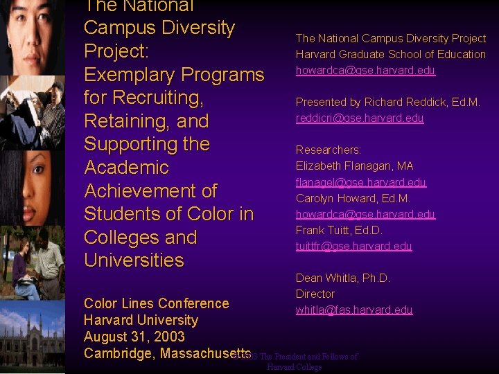 The National Campus Diversity Project: Exemplary Programs for Recruiting, Retaining, and Supporting the Academic