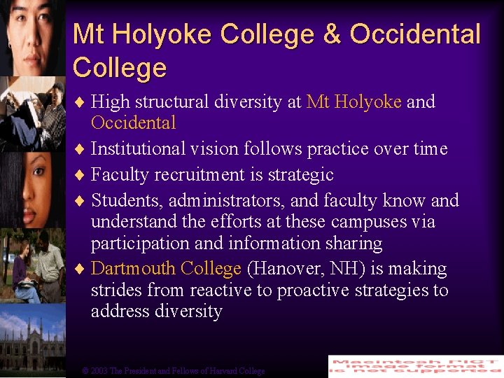 Mt Holyoke College & Occidental College ¨ High structural diversity at Mt Holyoke and