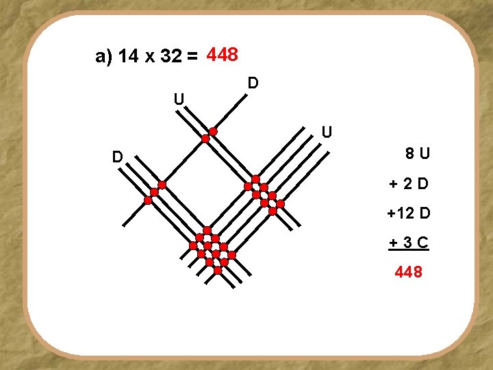 a) 14 x 32 = 448 U D 8 U +2 D +12 D