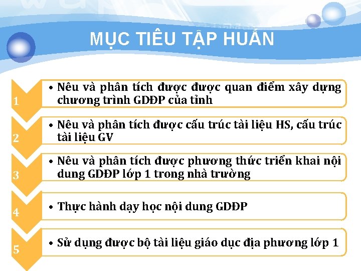 MỤC TIÊU TẬP HUẤN 1 • Nêu và phân tích được quan điểm xây