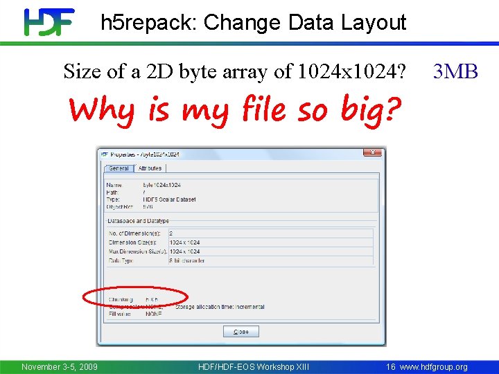 h 5 repack: Change Data Layout Size of a 2 D byte array of