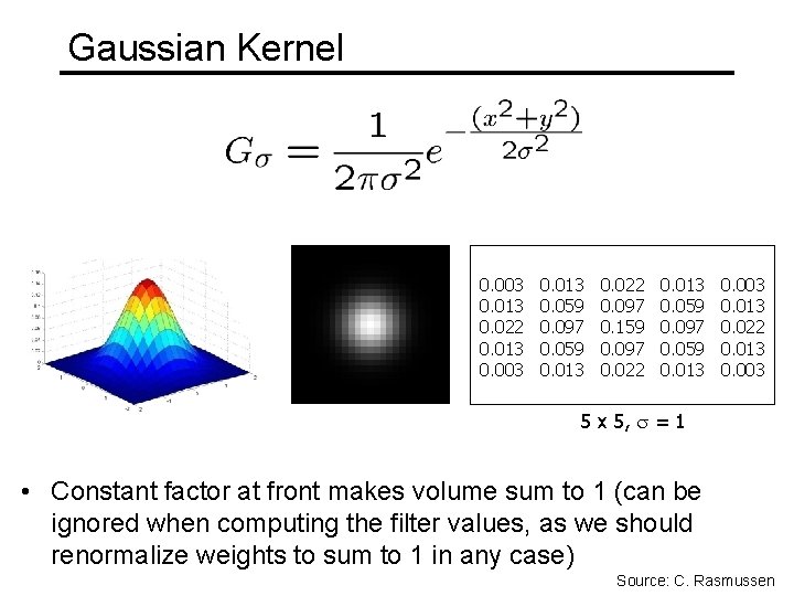 Gaussian Kernel 0. 003 0. 013 0. 022 0. 013 0. 003 0. 013