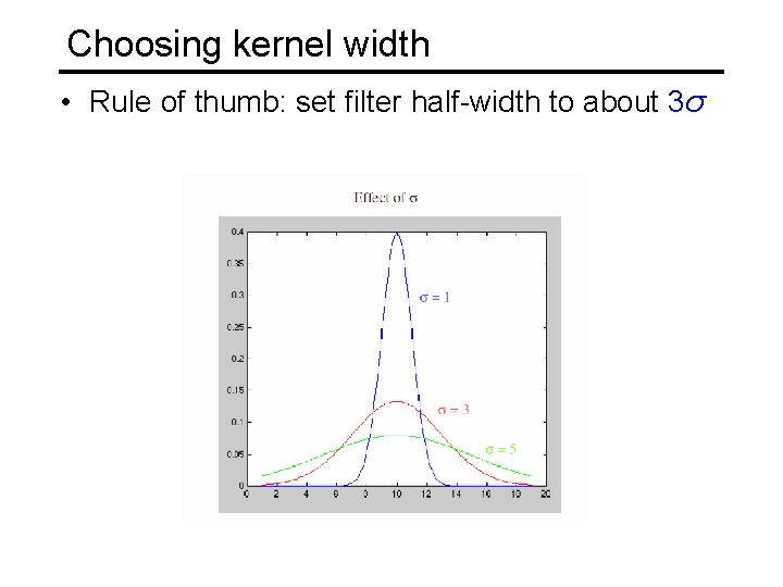 Choosing kernel width • Rule of thumb: set filter half-width to about 3σ 