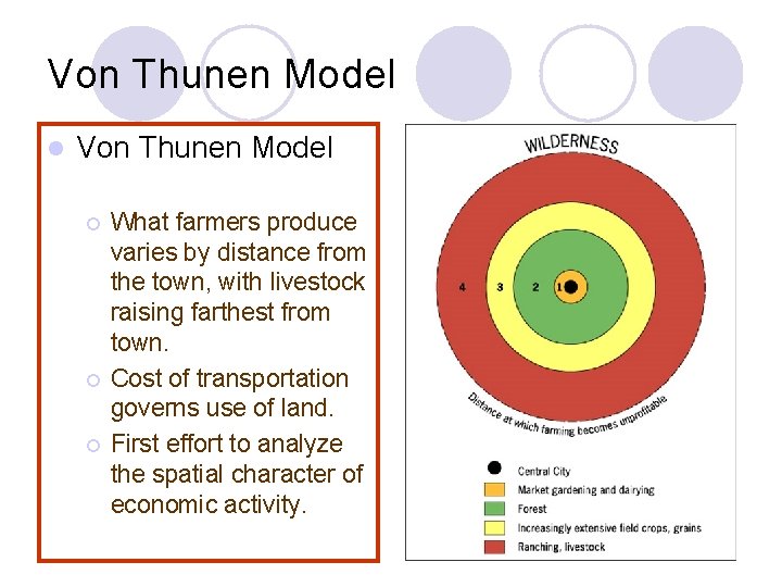 Von Thunen Model l Von Thunen Model ¡ ¡ ¡ What farmers produce varies