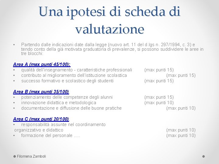 Una ipotesi di scheda di valutazione • Partendo dalle indicazioni date dalla legge (nuovo