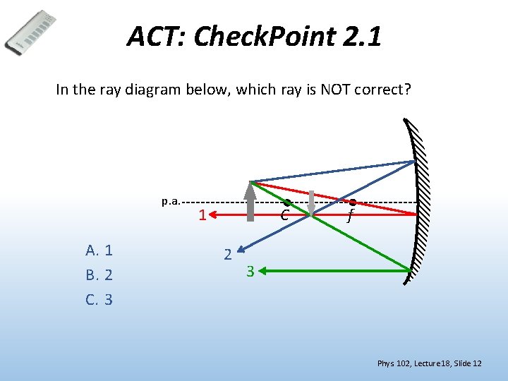 ACT: Check. Point 2. 1 In the ray diagram below, which ray is NOT