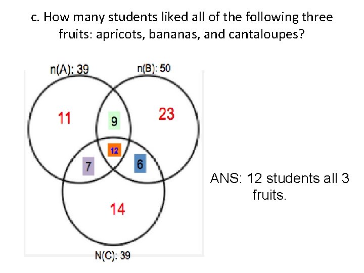 c. How many students liked all of the following three fruits: apricots, bananas, and