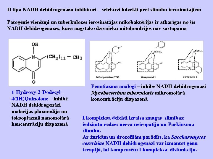 II tipa NADH dehidrogenāžu inhibitori – selektīvi līdzekļi pret slimību ierosinātājiem Patogēnie vienšūņi un