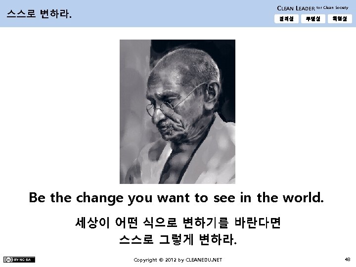 CLEAN LEADER 스스로 변하라. 정직성 for Clean Society 투명성 책임성 Be the change you