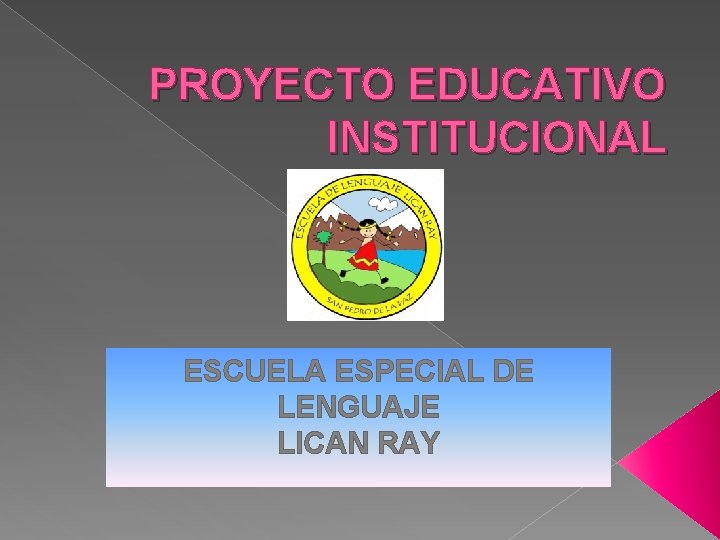 PROYECTO EDUCATIVO INSTITUCIONAL ESCUELA ESPECIAL DE LENGUAJE LICAN RAY 