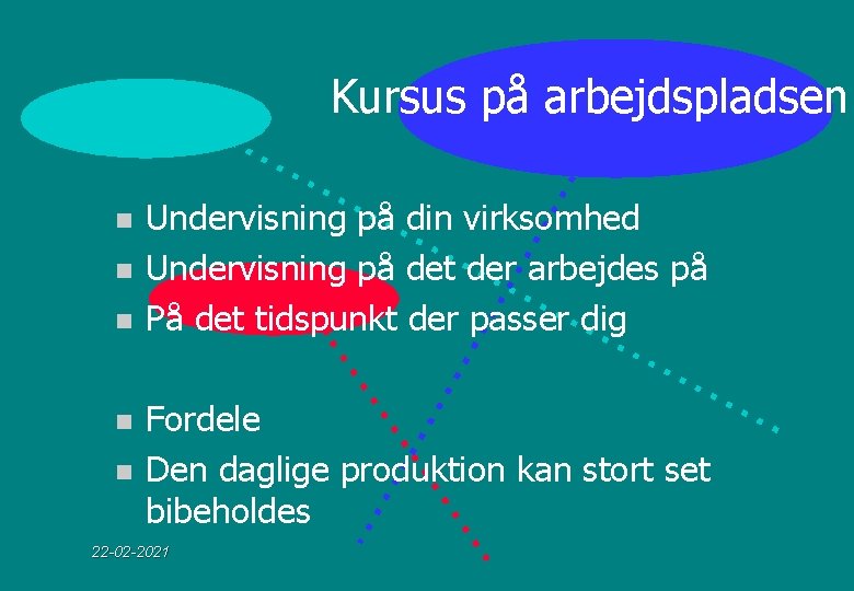 Kursus på arbejdspladsen n n Undervisning på din virksomhed Undervisning på det der arbejdes