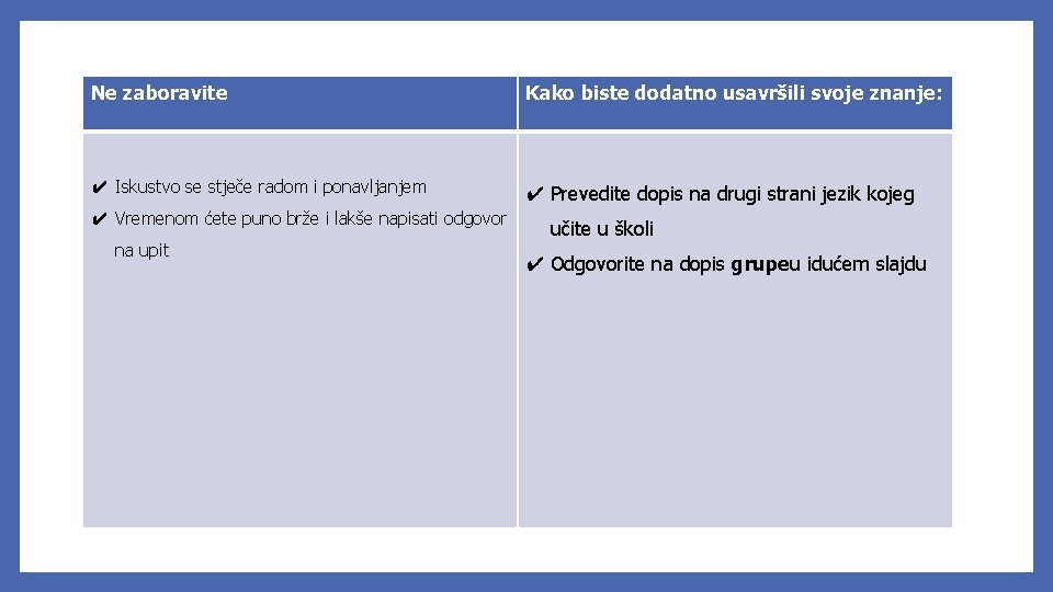 Ne zaboravite Kako biste dodatno usavršili svoje znanje: ✔ Iskustvo se stječe radom i