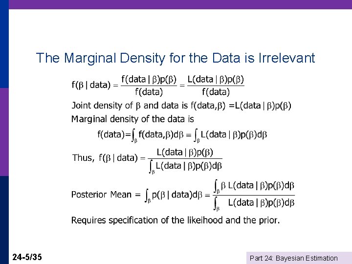 The Marginal Density for the Data is Irrelevant 24 -5/35 Part 24: Bayesian Estimation