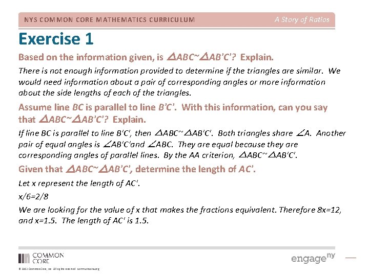 NYS COMMON CORE MATHEMATICS CURRICULUM A Story of Ratios Exercise 1 Based on the