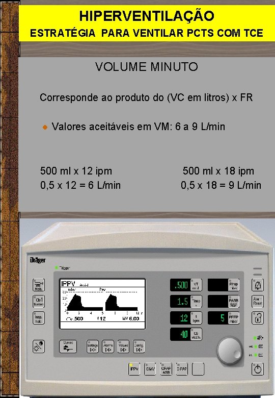 HIPERVENTILAÇÃO ESTRATÉGIA PARA VENTILAR PCTS COM TCE VOLUME MINUTO Corresponde ao produto do (VC HIPERVENTILAÇÃO ESTRATÉGIA PARA VENTILAR PCTS COM TCE VOLUME MINUTO Corresponde ao produto do (VC