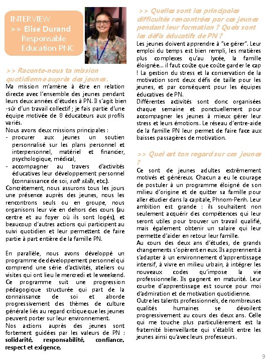 INTERVIEW >> Elise Durand Responsable Education PNC >> Raconte-nous ta mission quotidienne auprès des