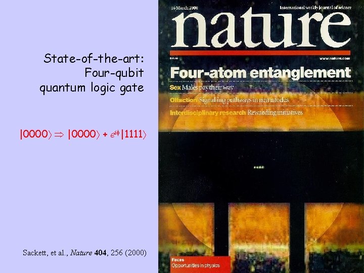 State-of-the-art: Four-qubit quantum logic gate |0000 + eif|1111 Sackett, et al. , Nature 404,