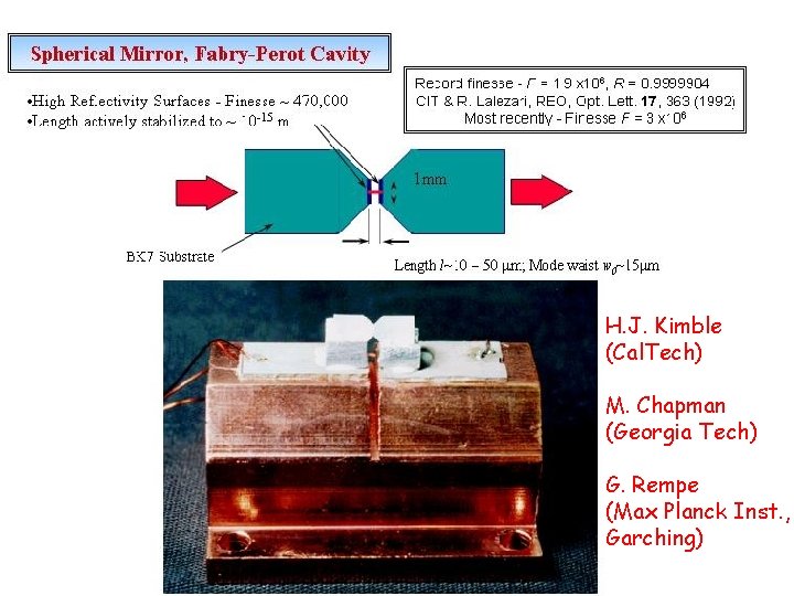 H. J. Kimble (Cal. Tech) M. Chapman (Georgia Tech) G. Rempe (Max Planck Inst.