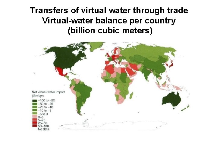 Transfers of virtual water through trade Virtual-water balance per country (billion cubic meters) 