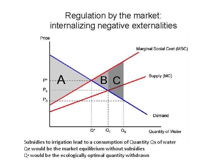 Regulation by the market: internalizing negative externalities Subsidies to irrigation lead to a consumption
