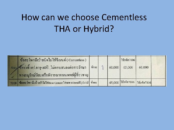 How can we choose Cementless THA or Hybrid? 