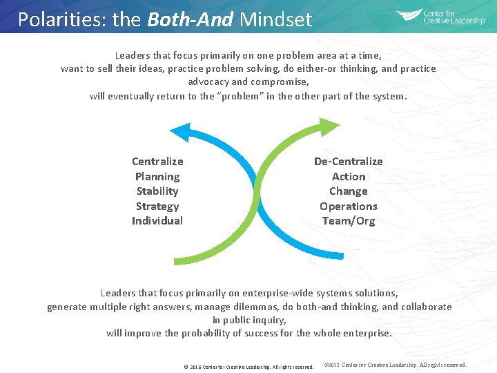 Polarities: the Both-And Mindset Leaders that focus primarily on one problem area at a